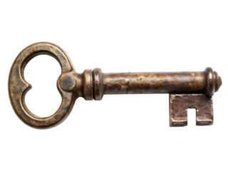  antique old rustic key isolated on white background, PNG