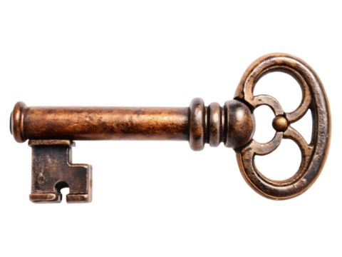  antique old rustic key isolated on white background, PNG