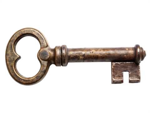  antique old rustic key isolated on white background, PNG