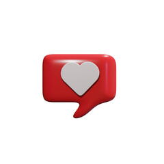 Red notification 3d illustration with a white heart symbol suitable for social media announcements, love messages, romantic notifications, relationship updates