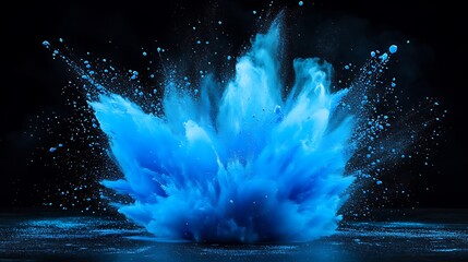 A dynamic splash of blue paint, exploding in vivid detail against a dark background.