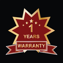 1 year warranty badge icon. Black rubber stamp with 1 year warranty concept