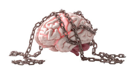 A conceptual image of a chained brain symbolizing mental constraints. transparent background