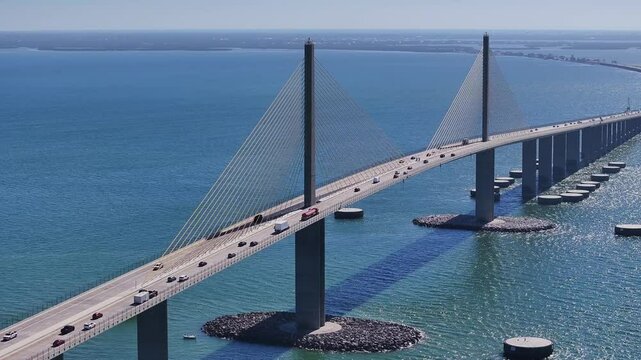 Sunshine Skyway Bridge At Saint Petersburg In Florida United States. Highway Road. Bridge Landscape. Freeway Road Scene. Sunshine Skyway Bridge At Saint Petersburg In Florida United States.