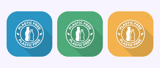 Plastic free icon design illustration, No plastic product sign symbol in shadow button design