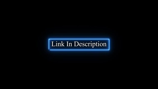 Animated &ldquo;Link in Description&rdquo; text inside glowing neon box on dark background