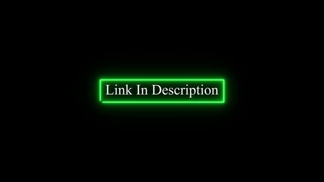 Animated &ldquo;Link in Description&rdquo; text inside glowing neon box on dark background