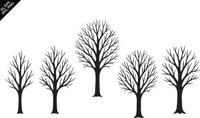 Obraz premium stylized black silhouettes of leafless trees with intricate branches on white background 