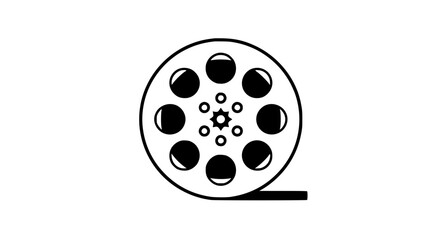 Fototapeta premium Old-fashioned movie reel icon black and white icon