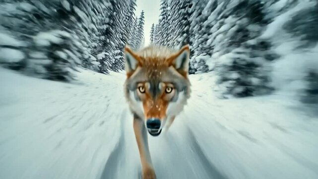 Wolf's relentless sprint through the snow-laden woodland adventure journey