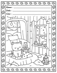 Bold and Easy Cozy Nooks Coloring Book for Adults and Kid.  
High resolution (300 DPI), 
Ready to print on standard 8.5x11-(A4) inch paper With (No Bleed), 
Black and White. 
Vector illustration 