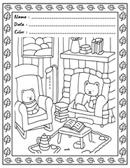 Bold and Easy Cozy Nooks Coloring Book for Adults and Kid.  
High resolution (300 DPI), 
Ready to print on standard 8.5x11-(A4) inch paper With (No Bleed), 
Black and White. 
Vector illustration 