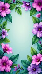 Hand-painted purple blossoms and lush greenery seamless pattern for design projects, illustration, plant, border