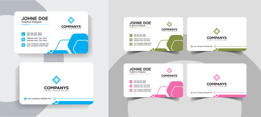 Minimal and Professional Vector Business Card Template wiith Blue Color for Corporate Identity and Branding. Sleek business card template with modern minimalist aesthetics.	