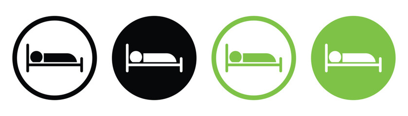 Person in bed, Hotel Sleep Icon Set &ndash; Minimalist Vector of Person in Bed, Rest Symbols and Travel Design, vector illustration.