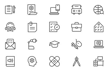 Education line icons set. Big UI icon set in a flat design. Thin outline icons pack. Thin line icons set of academic subjects and education. Outline symbol collection. Vector illustration.