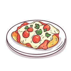 Chicken Parmigiana, flat 2D isometric cartoon vector image isolated on white background.