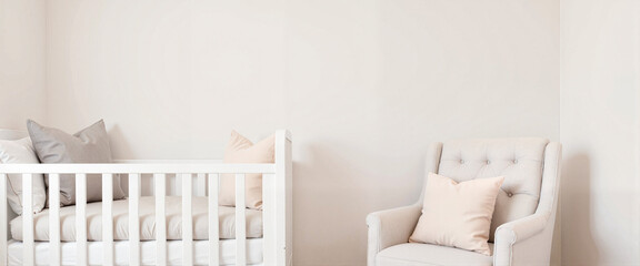 Clean and peaceful nursery corner with crib and pillows, soothing space