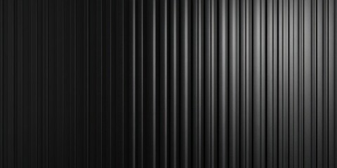 Obraz premium Close-up of black vertical corrugated metal wall with shadows and highlights creating a pattern of light and dark lines