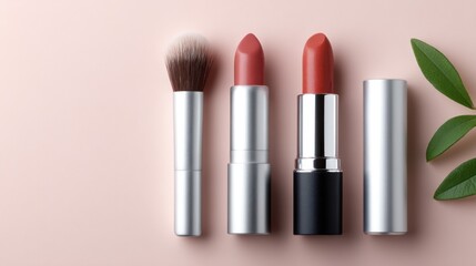 Obraz premium Elegant Makeup Brushes and Lipsticks for Perfect Look