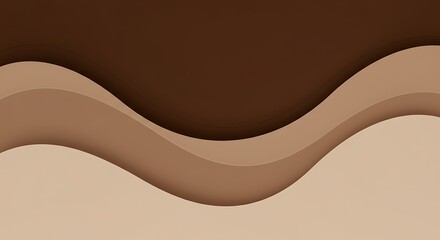 A modern abstract background featuring layered, paper-like wavy cutouts in a soothing palette of brown, beige, and cream, creating a sense of depth and gentle motion.