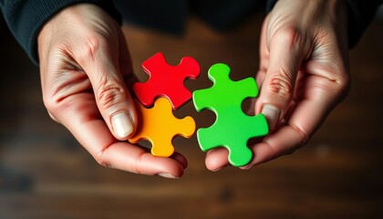 Interlocking hands holding puzzle pieces, signifying collaboration and unity, success, engagement