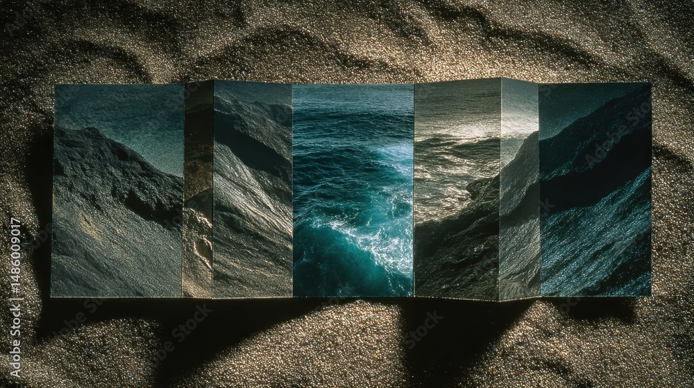 Aufkleber stunning wave crashing on a beautiful beach captured in a stylish brochure layout with overlapping e