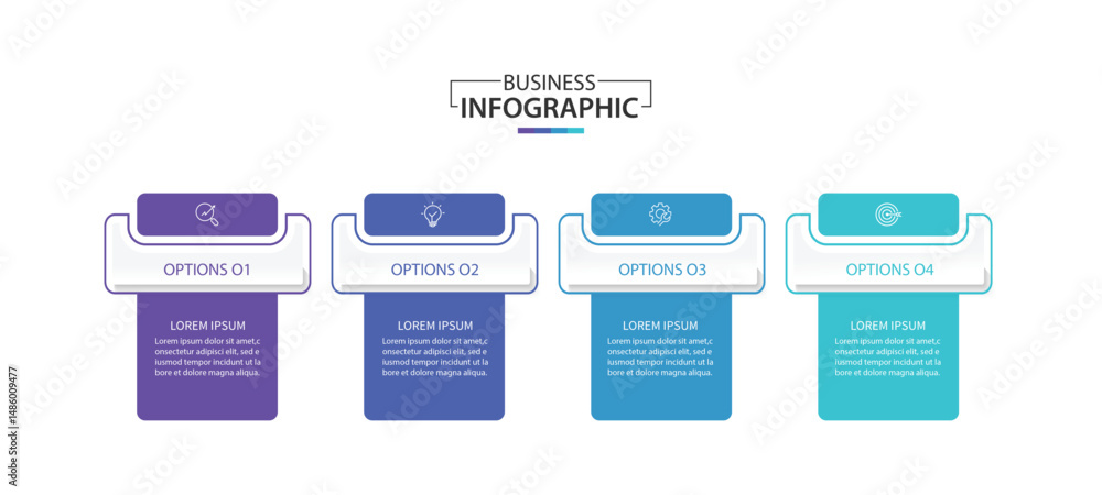Poster infographic labels with icons and 4 options or steps. suitable for process diagrams, presentations, 