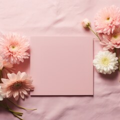 Beautiful pink flowers next to a pink square on cloth