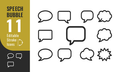 Speech Bubble Line Icons Set – Editable Thin Outline for Chat, Message, Communication & UI Design
