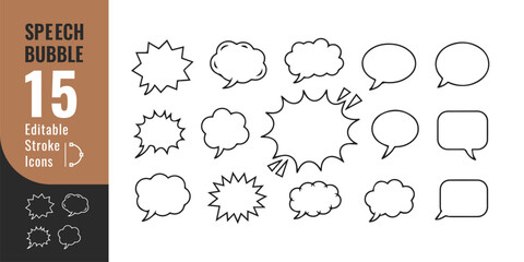 Speech Bubble Line Icons Set – Editable Thin Outline for Chat, Message, Communication & UI Design
