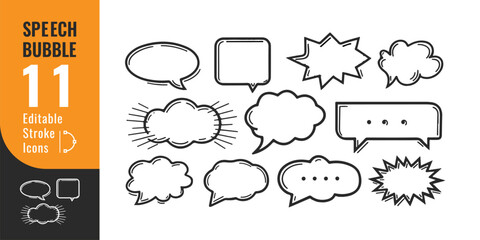 Speech Bubble Line Icons Set – Editable Thin Outline for Chat, Message, Communication & UI Design
