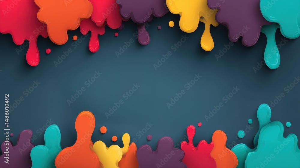 Aufkleber colorful paint drops creating an artistic background on a dark surface for web banner template desig