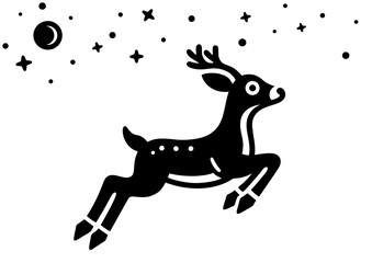 Deer in graceful jump in black and white elegance vector design