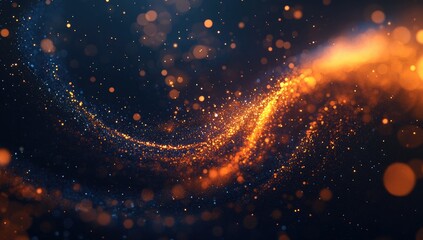 Naklejka premium Abstract swirling particles of orange and blue light against a dark background