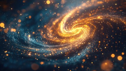 Obraz premium Golden spiral galaxy swirling in dark space