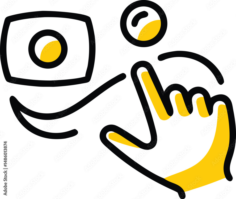 Poster abstract yellow pointing finger graphic on transparent background for design use