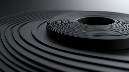 Abstract black ribbon roll on layered circles