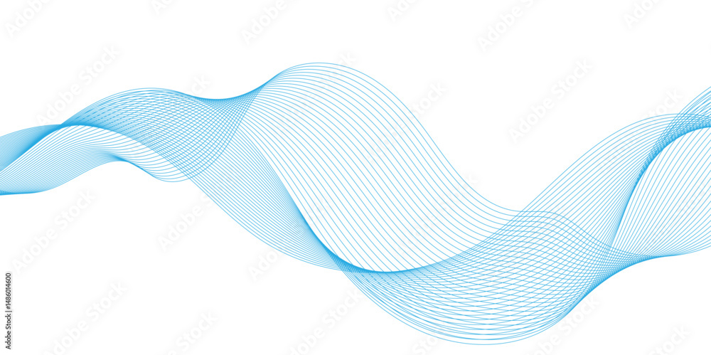 Poster abstract modern with blue wavy lines and particles technology backdrop, dynamic flowing wave lines d