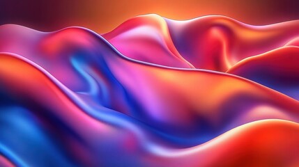 Obraz premium Abstract smooth wavy surface with vibrant gradients of blue, purple, pink, and orange colors creating a dynamic and flowing visual effect