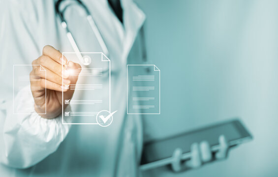 Digital healthcare technology and online medical record system with document workflow, treatment planning, insurance, data visualization, and modern health information management interface