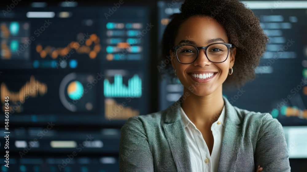 Aufkleber confident data analyst overseeing complex market statistics and performance metrics