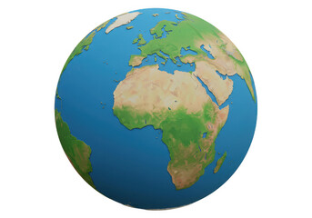 Fototapeta premium Earth globe showing europe and africa isolated on transparent background