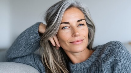 Fototapeta premium Elegant Mature Woman Relaxing with Confidence