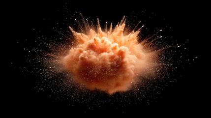 Orange powder explosion on black background.