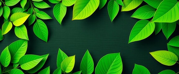 Abstract geometric background featuring fresh green leaves arranged in linear patterns, providing ample empty space, nature, line