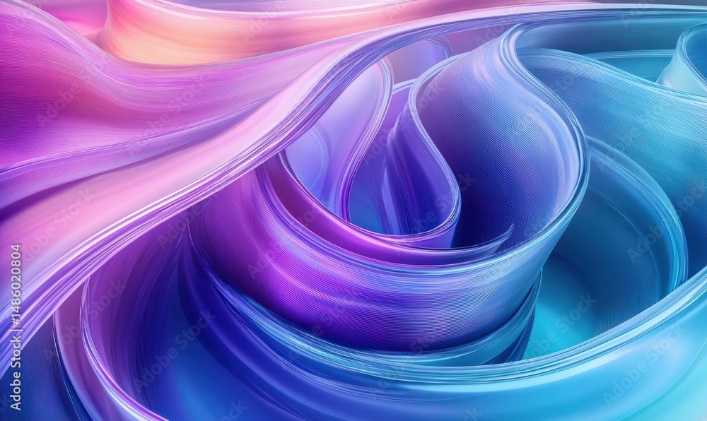 Aufkleber smooth flowing abstract ribbons in shades of blue, purple, and pink with a silky texture creating a 