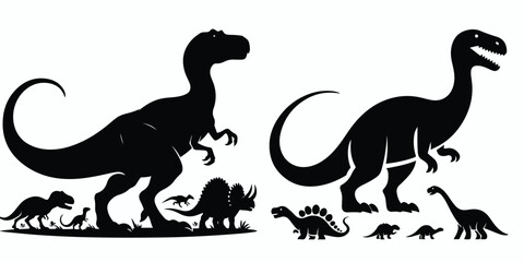 black silhouette vector set of dinosaurs