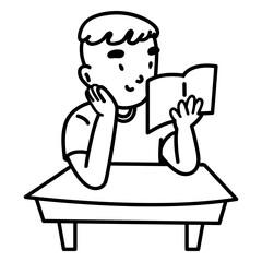 Child boy reading book