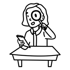 Child girl with magnifying glass